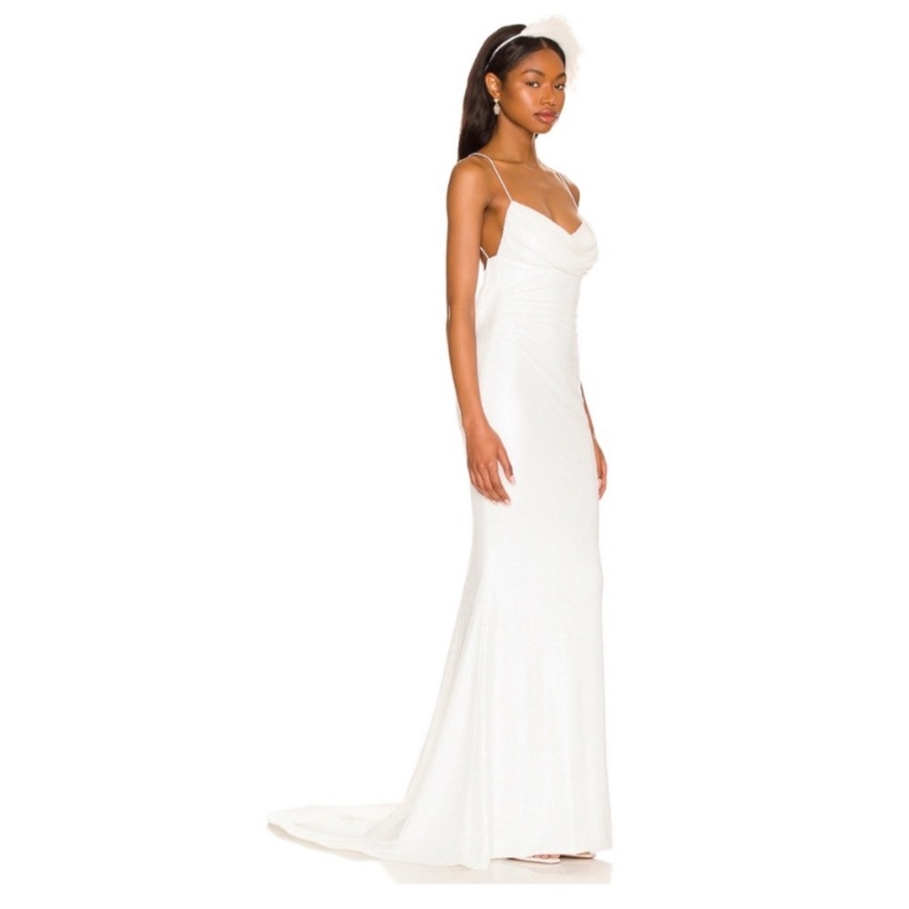 All A Dream Micro Sequin Gown in Ivory- Revolve Katie May